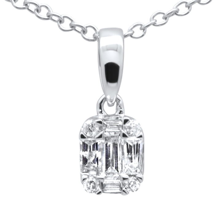 DIAMOND CLOSEOUT! .15ct G SI 14K White Gold Diamond Round & Baguette Pendant Necklace 18" Long