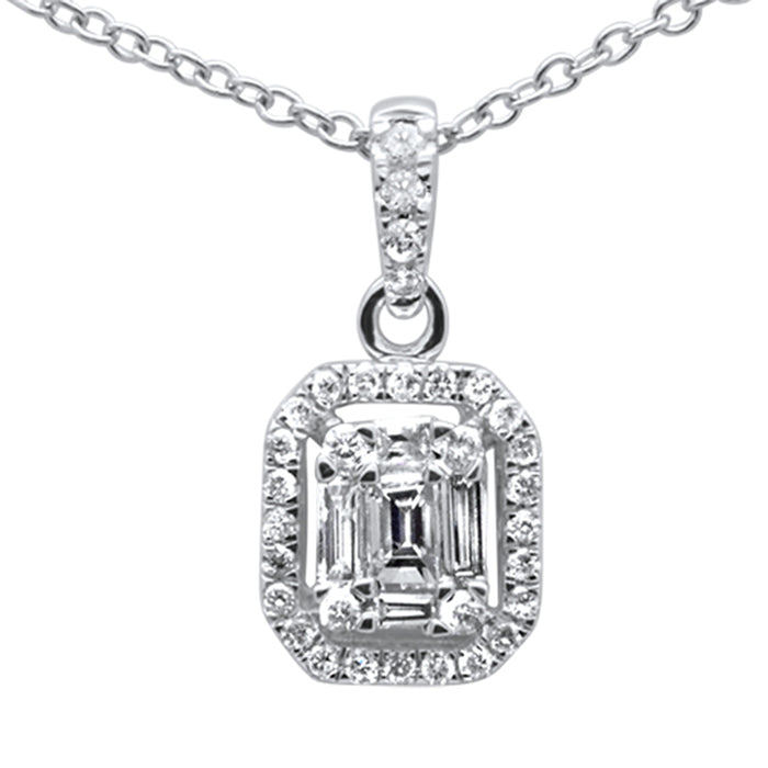 DIAMOND CLOSEOUT! .23ct G SI 14K White Gold Diamond Round & Baguette Diamond Pendant Necklace