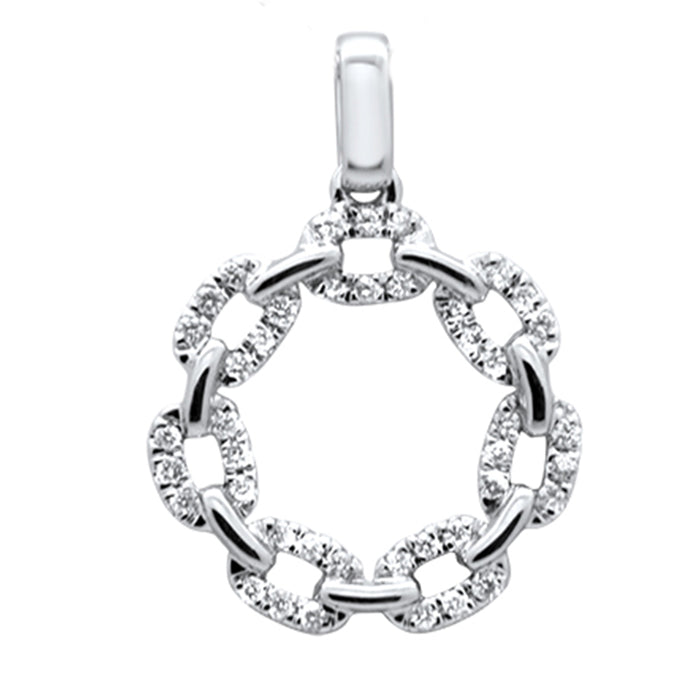 DIAMOND CLOSEOUT! .18ct G SI 14K White Gold Round Diamond Cuban Link Circle Charm Pendant