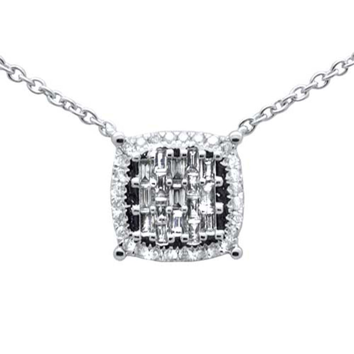 DIAMOND CLOSEOUT! .30ct G SI 14K White Gold Round & Baguette Diamond Square Shape Pendant Necklace 16"
