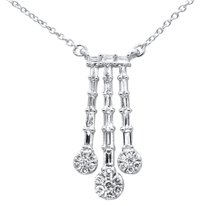 DIAMOND CLOSEOUT! .37ct G SI 14K White Gold Round & Baguette Waterfall Pendant 18" Long
