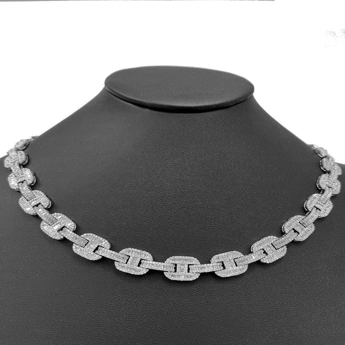 DIAMOND CLOSEOUT! 11mm 17.95ct G SI 14K White Gold Iced Out Diamond Round & Baguette Necklace 22"