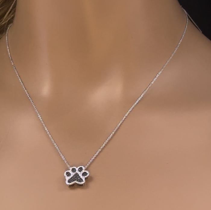 DIAMOND CLOSEOUT! .10ct G SI 14K White Gold Diamond Dog Paw Pendant Necklace 18"