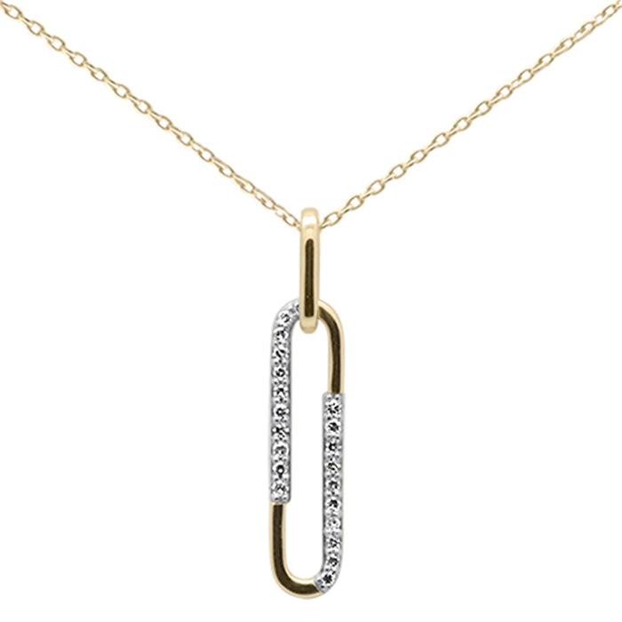 DIAMOND CLOSEOUT! .09ct G SI 14K Yellow Gold Diamond Paperclip Pendant Necklace 18" Long