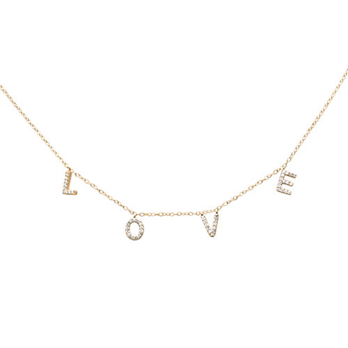DIAMOND CLOSEOUT! .22ct G SI 14K Yellow Gold Diamond Heart "Love" Script Letters Pendant Necklace 20"