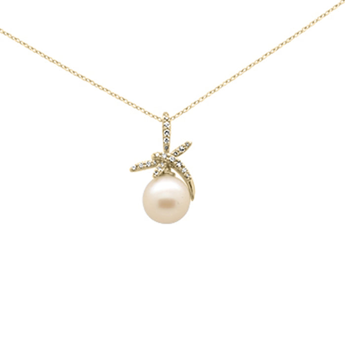 DIAMOND CLOSEOUT! .12ct G SI 14K Yellow Gold Diamond Pearl Heart Pendant Necklace
