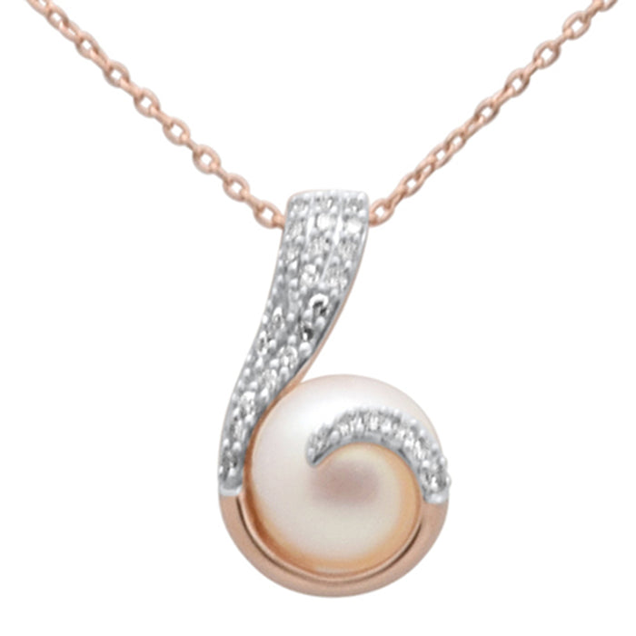 DIAMOND CLOSEOUT! .12ct G SI 14K Rose Gold Diamond & Pearl Pendant Necklace 18" Long