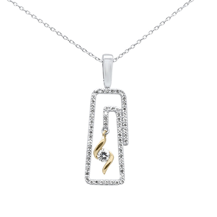 DIAMOND CLOSEOUT! .33ct G SI 14K Two Tone Gold Diamond Rectangle Swirl Dancing Diamond Pendant Neklace