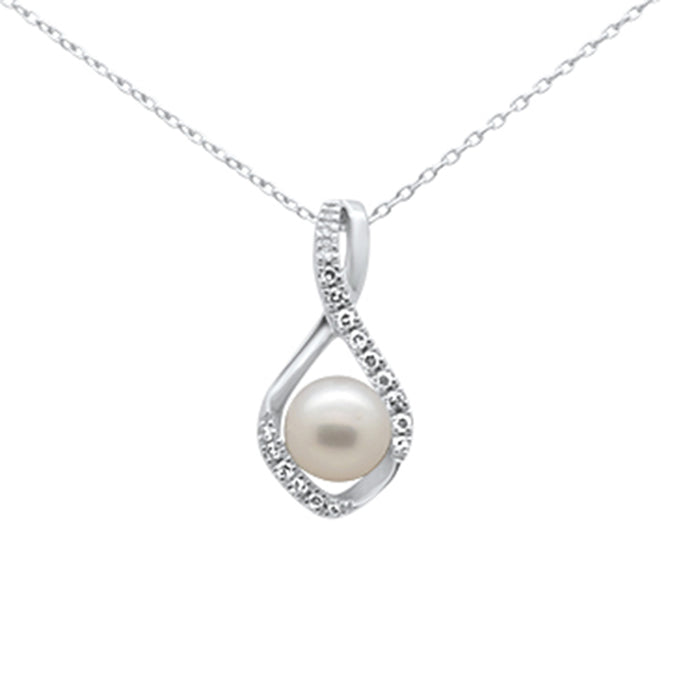 DIAMOND CLOSEOUT! .10ct G SI 14K White Gold Diamond Pearl Pendant Necklace