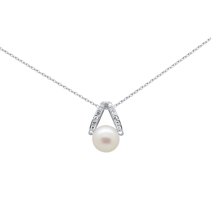 DIAMOND CLOSEOUT! .08ct G SI 14K White Gold Diamond Pearl Pendant Necklace