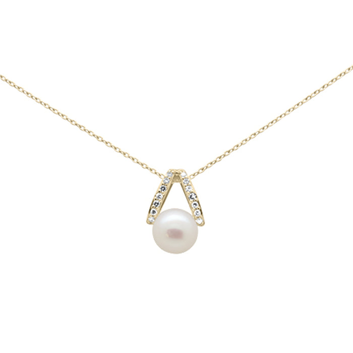 DIAMOND CLOSEOUT! .08ct G SI 14K Yellow Gold Diamond Pearl Pendant Necklace