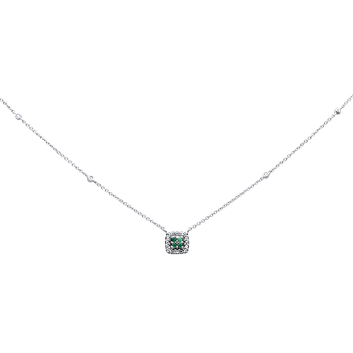 DIAMOND CLOSEOUT! .14ct G SI 14K White Gold Diamond & Emerald Gemstone Pendant Necklace 18" Long
