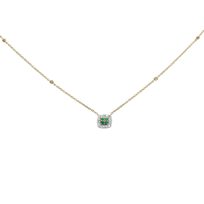 SPECIAL! .14ct G SI 14K Yellow Gold Diamond & Emerald Gemstone Pendant Necklace 18"