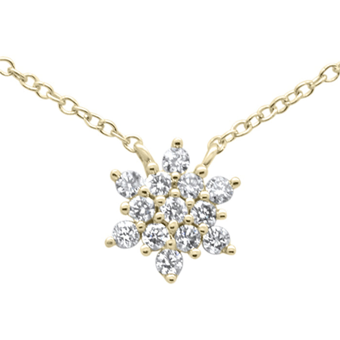 .21ct G SI 14K Yellow Gold Diamond Starburst Pendant Necklace 16-18"