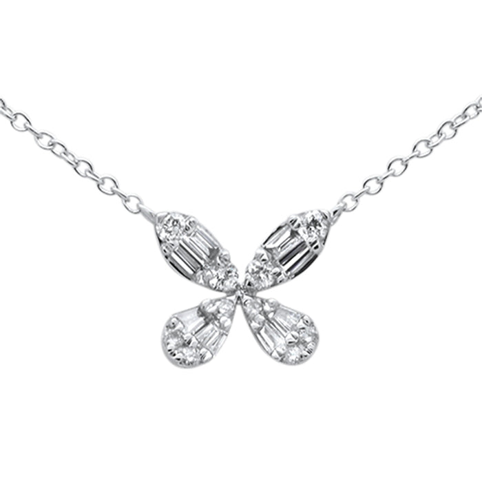 DIAMOND CLOSEOUT! .28ct G SI 14K White Gold Diamond Flower Round & Baguette Pendant Necklace 16-18"
