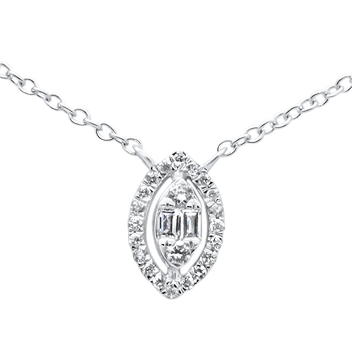 DIAMOND CLOSEOUT! .10ct G SI 14K White Gold Marquee Shaped Round & Baguette Diamond Pendant Necklace 18"