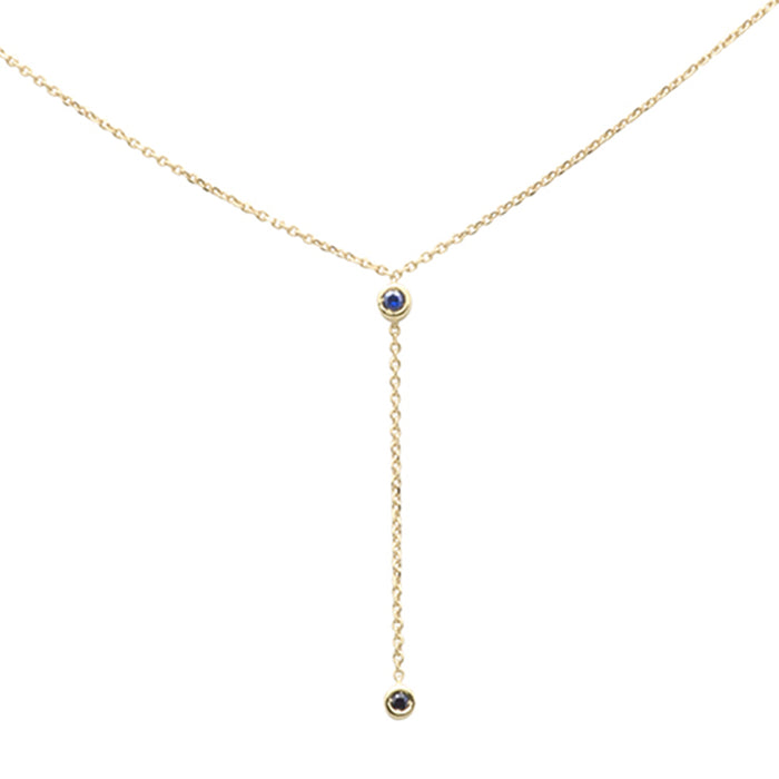DIAMOND CLOSEOUT! .07ct G SI 14K Yellow Gold Blue Sapphire Gemstone Bezel Dangling Pendant Necklace 16" + 2" Ext.