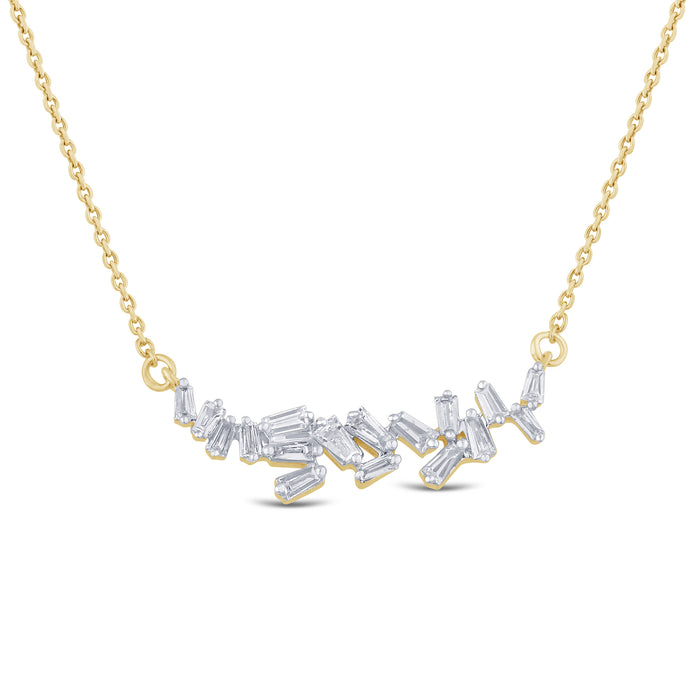 SPECIAL! .21ct G SI 14K Yellow Gold Baguette Diamond Pendant Necklace 18"