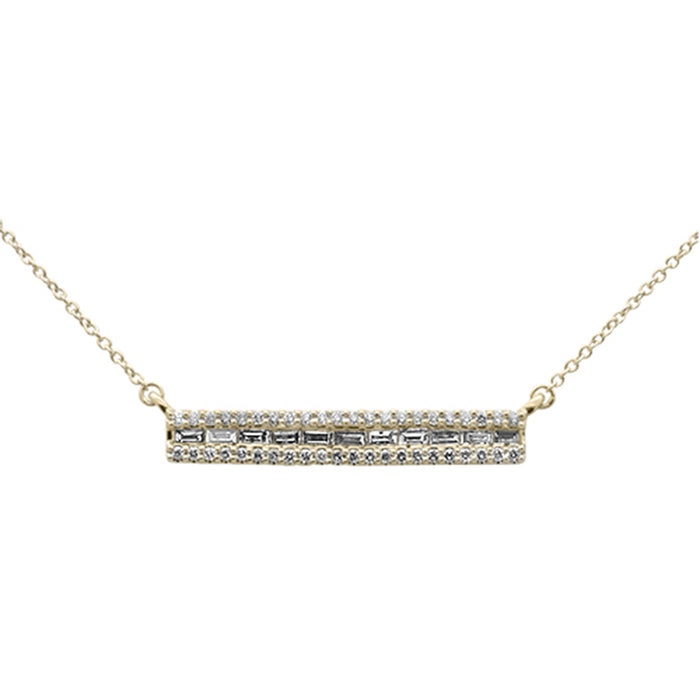 SPECIAL!.39ct G SI 14K Yellow Gold Diamond Round & Baguette Bar Pendant Necklace 18" Long