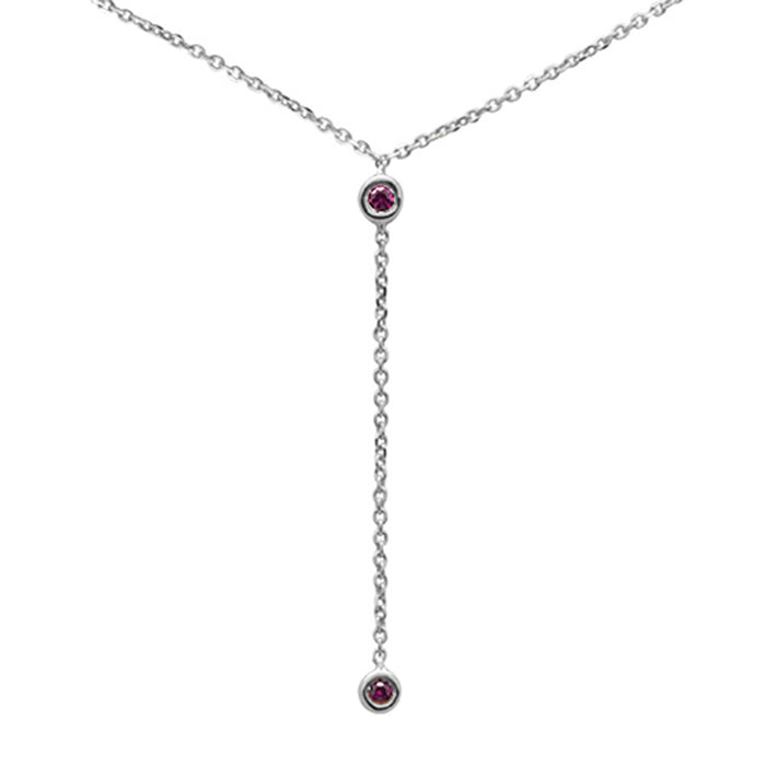 DIAMOND CLOSEOUT! .07ct G SI 14K White Gold Ruby Gemstone Drop Necklace Pendant 16+2" Ext.