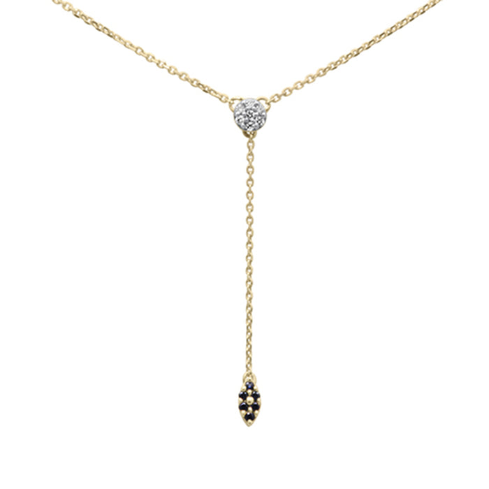 DIAMOND CLOSEOUT! .13ct G SI 14K Yellow Gold Diamond & Blue Sapphire Gemstone Drop Pendant Necklace 18" Long