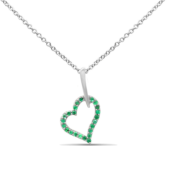 DIAMOND CLOSEOUT! .09ct G SI 14K White Gold Emerald Gemstone Heart Pendant 18" Chain