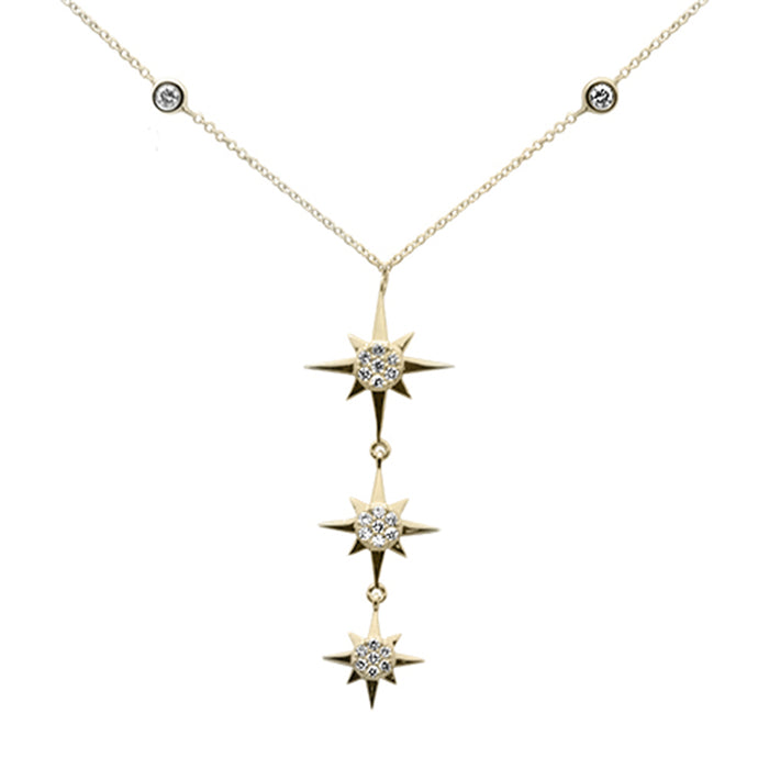 SPECIAL!.33ct G SI 14K Yellow Gold Diamond Starburst Pendant Necklace 16+2" Ext