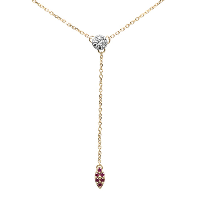 DIAMOND CLOSEOUT! .12ct G SI 14K Yellow Gold Diamond & Ruby Gemstone Lariat Pendant Necklace 18" Long