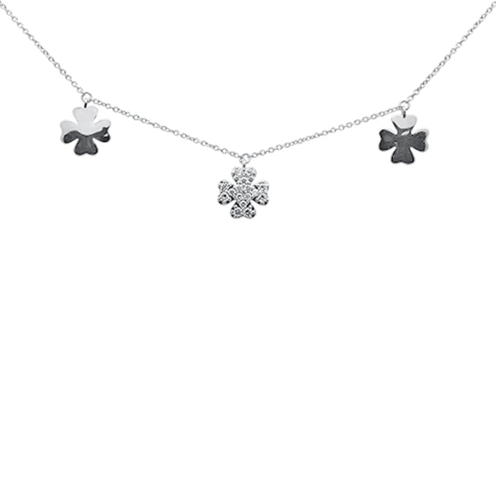 SPECIAL! .21ct G SI 14K White Gold Diamond Clover Style Pendant Necklace 16+2" Ext