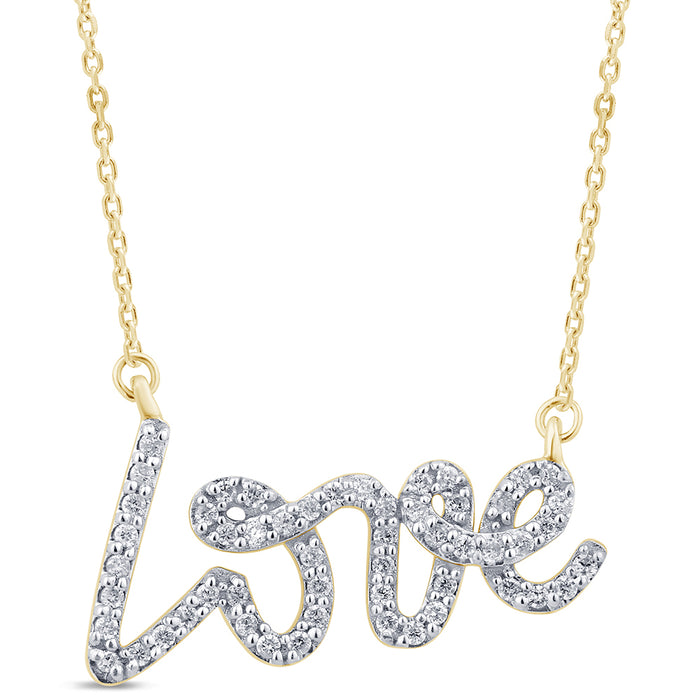 SPECIAL!.24ct G SI 14K Yellow Gold Diamond "Love" Script Pendant Necklace 18" Long