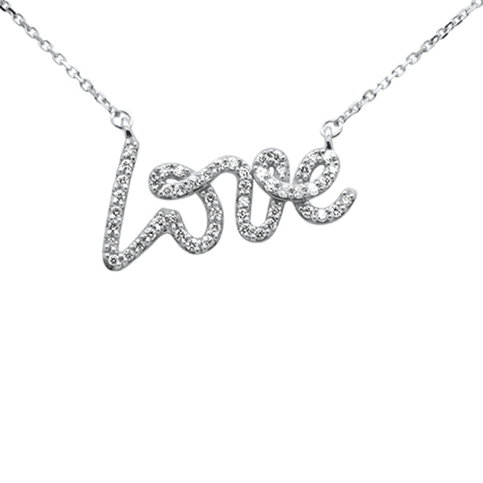 SPECIAL!.24ct G SI 14K White Gold Diamond "Love" Script Pendant Necklace 18" Long
