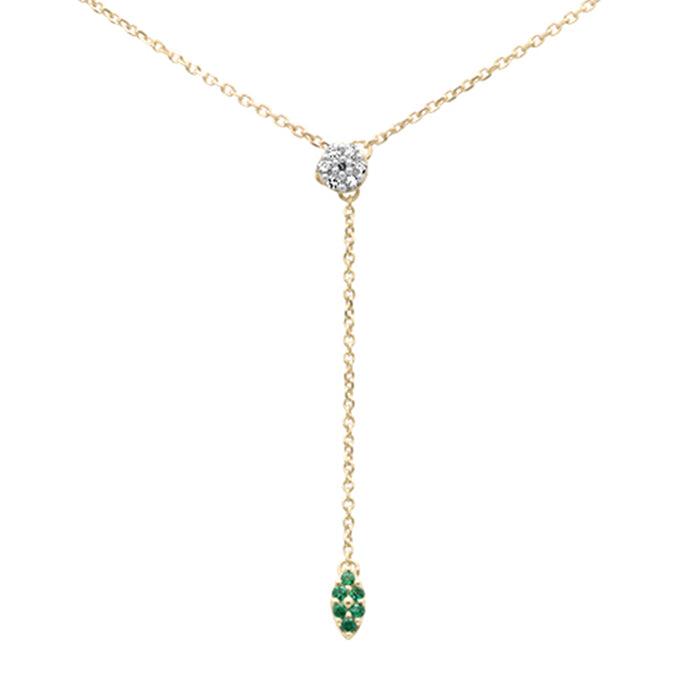 DIAMOND CLOSEOUT! .11ct G SI 14K Yellow Gold Diamond & Emerald Gemstone Lariat Pendant Necklace 18" Long