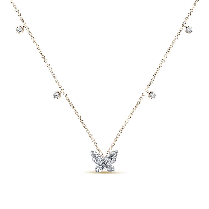 SPECIAL!.22ct G SI 14K Yellow Gold Diamond Butterfly Pendant Necklace 16+2" Ext