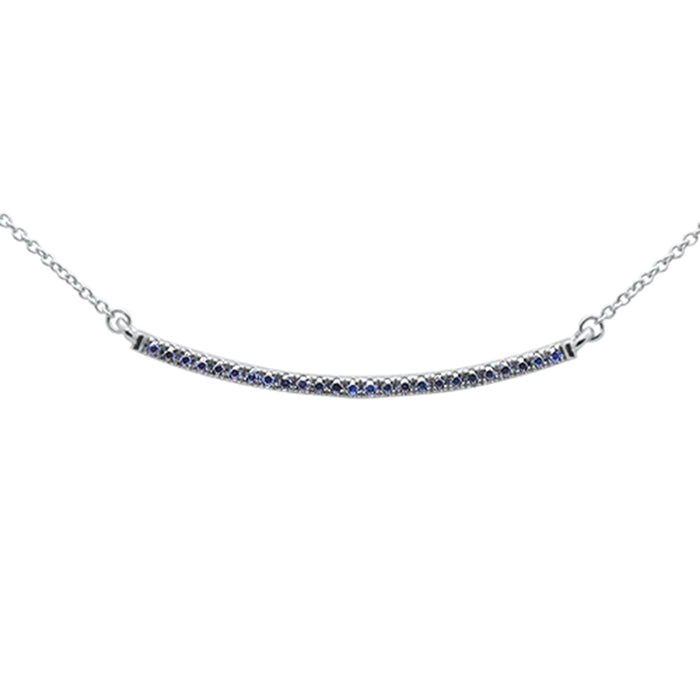 DIAMOND CLOSEOUT! .19ct G SI 14K White Gold Blue Sapphire Gemstone Bar Pendant 18" Long