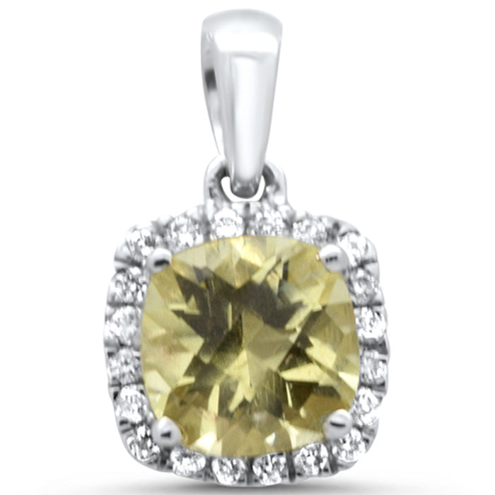 GEMSTONE CLOSEOUT! 0.99ct G SI 14K White Gold Diamond & Cushion Lemon Topaz Gemstone Pendant