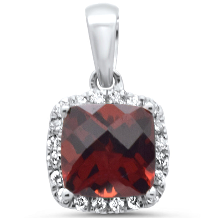 GEMSTONE CLOSEOUT! 1.33ct G SI 14K White Gold Diamond & Cushion Garnet Gemstone Pendant