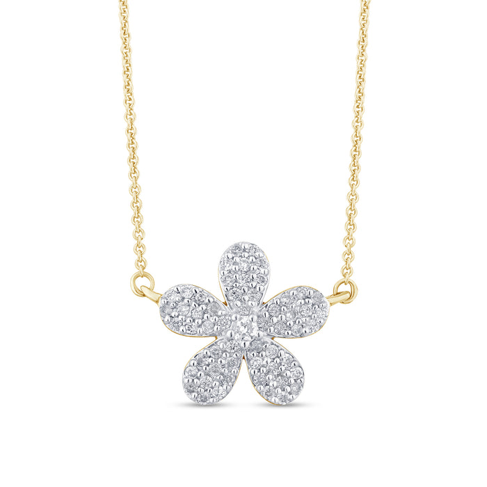 SPECIAL! .27ct G SI 14K Yellow Gold Diamond Flower Pendant Necklace 18" Long