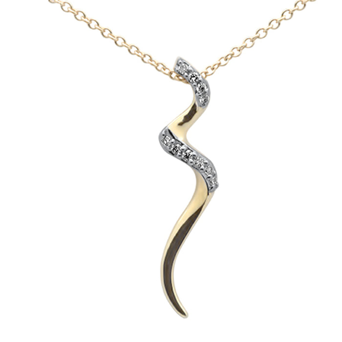 DIAMOND CLOSEOUT! .05ct G SI 14K Yellow Gold Diamond Swirl Snake Pendant Necklace 18"