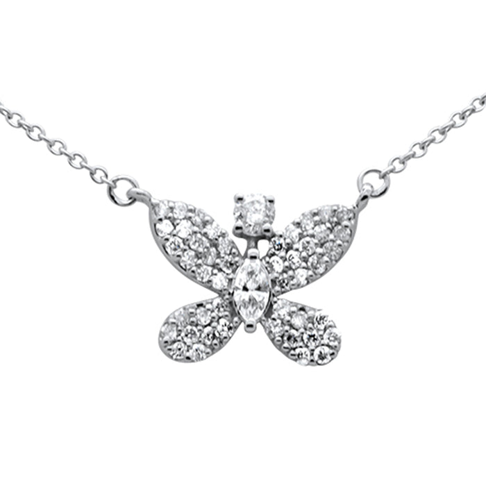 DIAMOND CLOSEOUT! .37ct G SI 14K White Gold Diamond Butterfly Pendant Necklace 18" Long