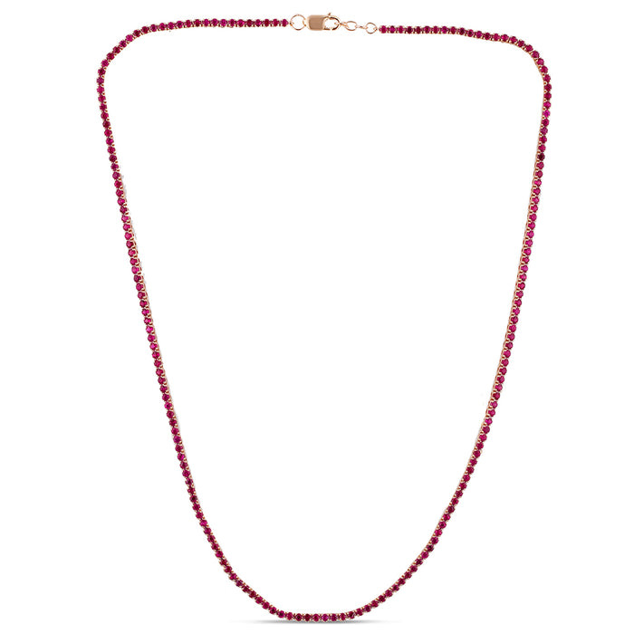 SPECIAL! 4.05ct 14K Rose Gold Ruby Gemstones Tennis Necklace 14"+2" Long Adjustable