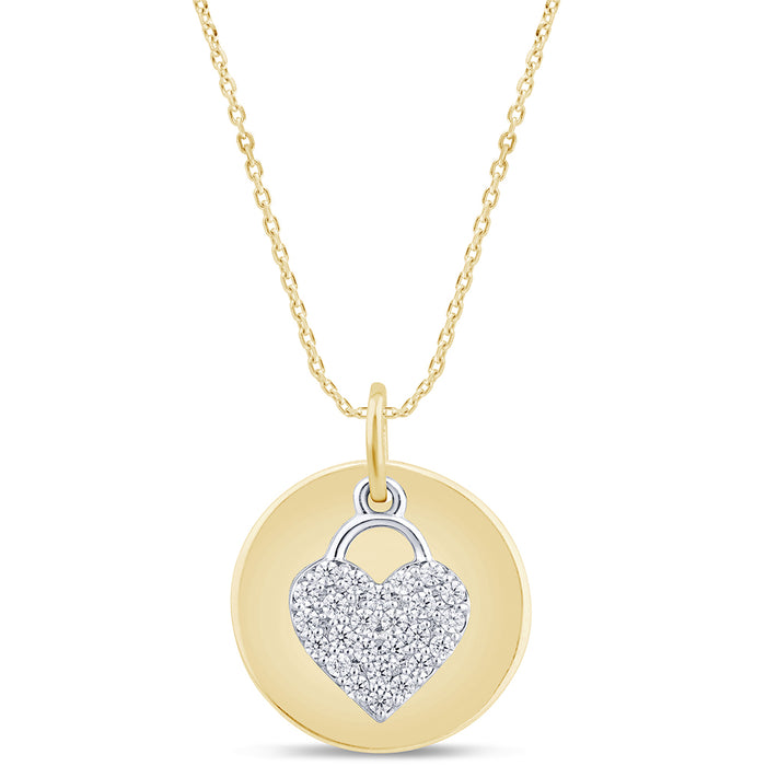 SPECIAL! .21ct G SI 14K Two Tone Diamond Round & Heart Shaped Pendant Necklace 18" Long