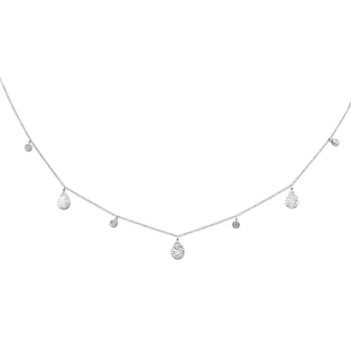 DIAMOND CLOSEOUT! .42ct G SI 14K White Gold Diamond Pear & Round Shaped Drop Pendant Necklace 16+2" Ext Long Chain