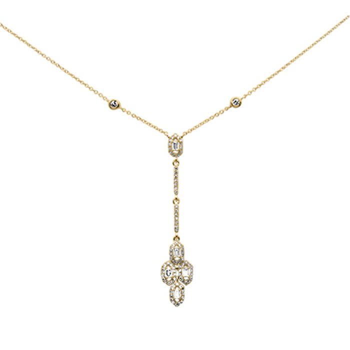SPECIAL! .33ct G SI 14K Yellow Gold Diamond Round & Baguette Drop Pendant Necklace 16" + 2" Long