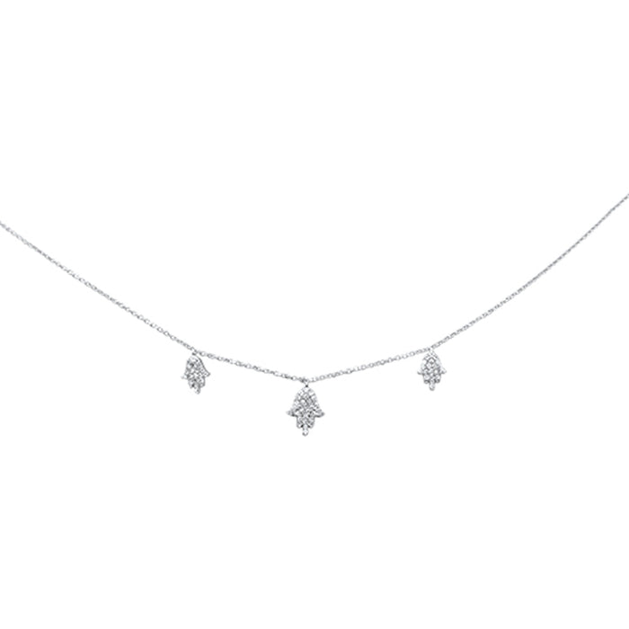 SPECIAL! .30ct G SI 14K White Gold Diamond Hamsa Pendant Necklace 16" + 2" Long
