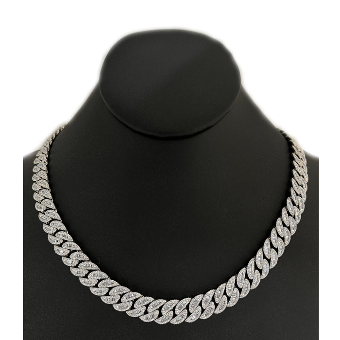 SPECIAL!11mm 12.51ct G SI 14K White Gold Baguette & Round Diamond Cuban Necklace 20"