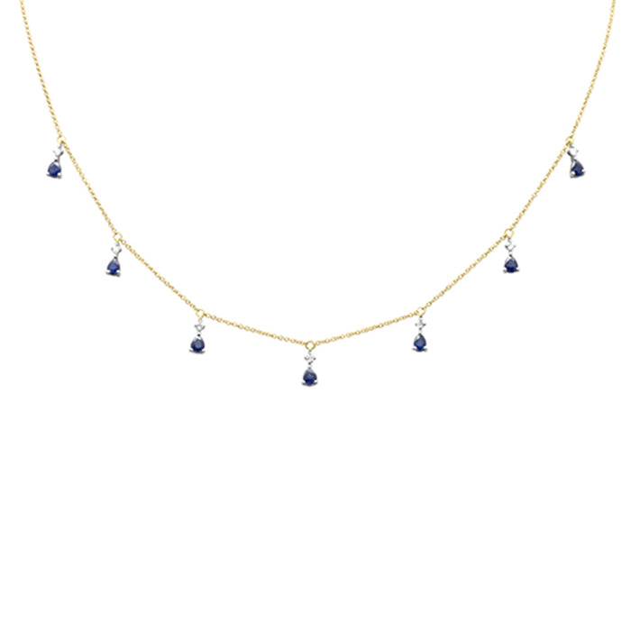 SPECIAL!1.41ct G SI 14K Yellow Gold Diamond & Blue Sapphire Gemstones Pendant Necklace 16+2" Ext Long