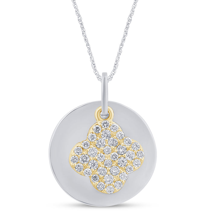 SPECIAL! .29ct G SI 14K Yellow Gold Diamond Round Shaped with Flower Pendant Necklace 18" Long