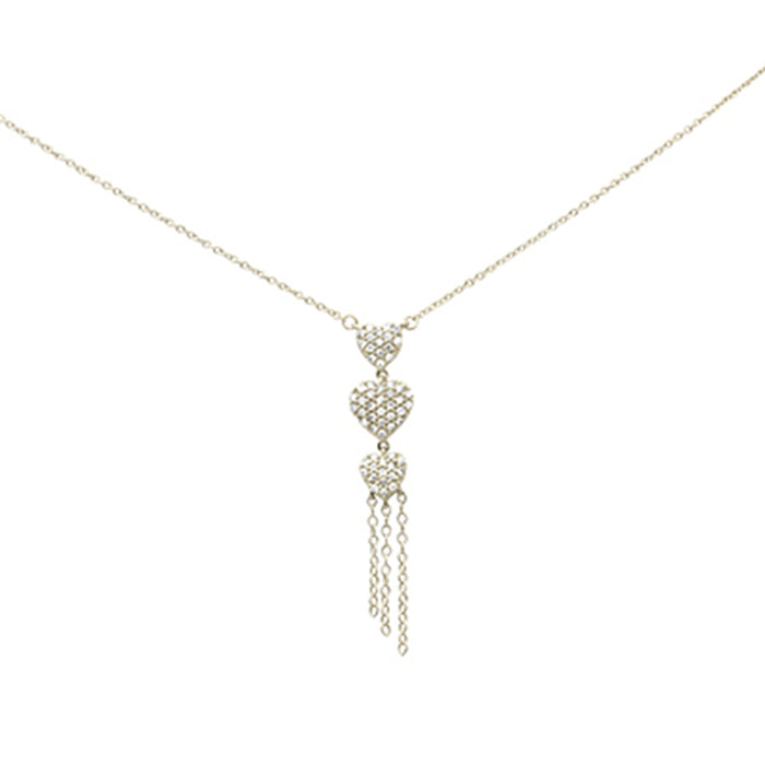 SPECIAL! .34ct G SI 14K Yellow Gold Diamond 3 Hearts Drop Pendant Necklace 16" Long Chain