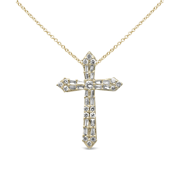 SPECIAL! .30ct G SI 14K Yellow Gold Round & Baguette Diamond Cross Pendant Necklace 18" Long