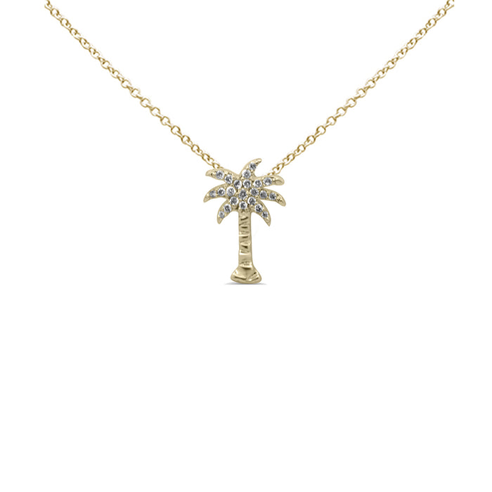 .11ct G SI 14K Yellow Gold Diamond Palm Tree Pendant Necklace 18" Long